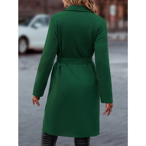 minimalist Lapel collar Open Front Belted pea coat peacoat - Picture 5 of 8